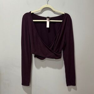 NWT Victoria's Secret Cropped Long Sleeve Wrap Top in Maroon Size Large